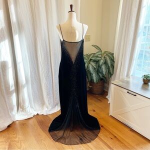 Vintage Dave & Johnny by Laura Ryner Dress 13 14 Black Velvet Maxi Beaded Mesh